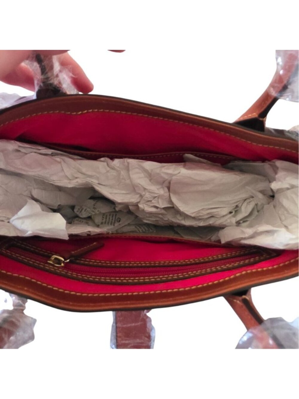 Dooney & Bourke Amelie Tote Cognac Ostrich Leather Satchel NWT Crossbody OT1031 - Picture 6 of 16